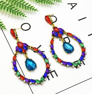 E-5310 ashion 2 Color Colorful Clear Inlay Crystal Rhinestone Dangle Long Earrings For Women Wedding Jewelry