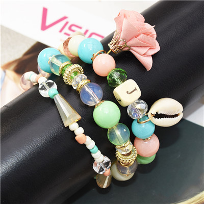B-0970 Set of 3 Bracelets Acrylic Beads Shell Alloy Cloth Flower Bracelet for Woman Bracelet&Bangle