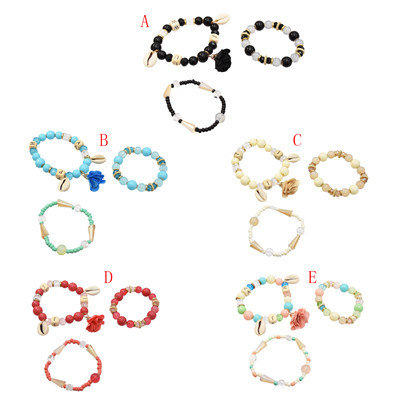 B-0970 Set of 3 Bracelets Acrylic Beads Shell Alloy Cloth Flower Bracelet for Woman Bracelet&Bangle