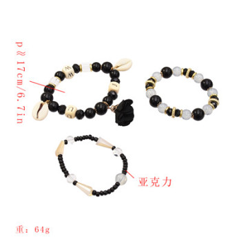 B-0970 Set of 3 Bracelets Acrylic Beads Shell Alloy Cloth Flower Bracelet for Woman Bracelet&Bangle