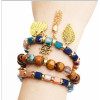 B-0972 3Pcs/Set Fashion Acrylic Wood Beaded Bracelets with Heart Leaf Pendant Women Boho Party Jewelry