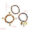 B-0972 3Pcs/Set Fashion Acrylic Wood Beaded Bracelets with Heart Leaf Pendant Women Boho Party Jewelry