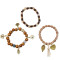 B-0972 3Pcs/Set Fashion Acrylic Wood Beaded Bracelets with Heart Leaf Pendant Women Boho Party Jewelry