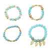 B-0973 4Pcs/Set Fashion Beaded Bracelets with Leaf Pendant Women Boho Party Jewelry