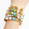 B-0973 4Pcs/Set Fashion Beaded Bracelets with Leaf Pendant Women Boho Party Jewelry