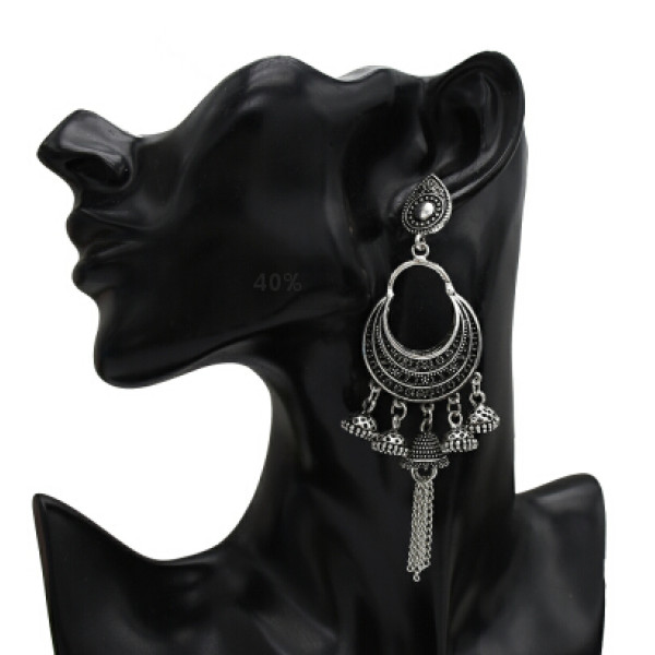 E-5314 Vintage Silver Gold Color Zamak Gypsy Indian Bells Long Tassel Statement Earrings For Women Boho Jewelry