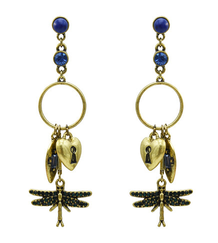 E-5313 Vintage Gold Rhinestone Dragonfly Pendant Long Drop Earrings for Women Boho Party Jewelry