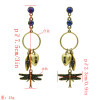 E-5313 Vintage Gold Rhinestone Dragonfly Pendant Long Drop Earrings for Women Boho Party Jewelry