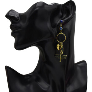 E-5313 Vintage Gold Rhinestone Dragonfly Pendant Long Drop Earrings for Women Boho Party Jewelry