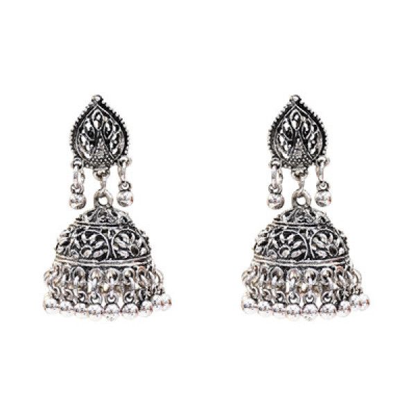 E-5312 Vintage Silver Zamak Hollow Indian Bells Tassel Earrings For Women Jewellry