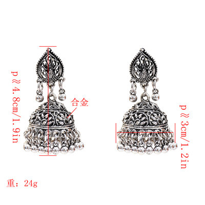 E-5312 Vintage Silver Zamak Hollow Indian Bells Tassel Earrings For Women Jewellry