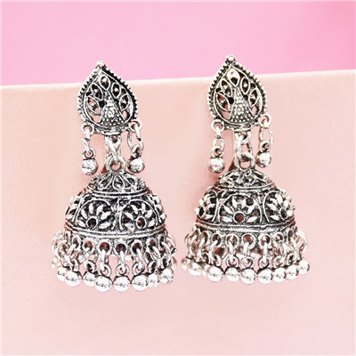 E-5312 Vintage Silver Zamak Hollow Indian Bells Tassel Earrings For Women Jewellry