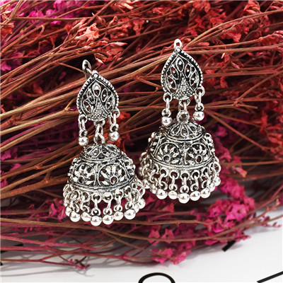 E-5312 Vintage Silver Zamak Hollow Indian Bells Tassel Earrings For Women Jewellry