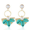 E-5315  5 Colors Fashion Youth Rattan Pearl Sea Shell Beach Earrings Drop Dangle Earring for Woman