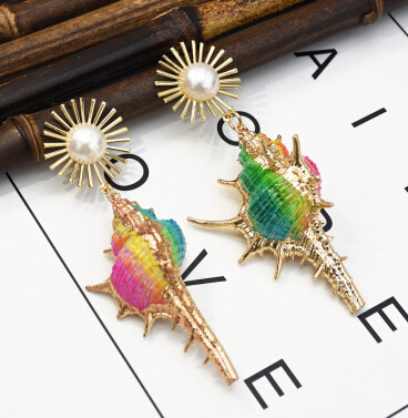 E-5318  7 Colors Natural Sea Conch Shell Pearl Drop Dangle Earrings for Woman Boho Summer Beach Jewelry