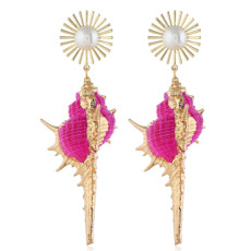 E-5318  7 Colors Natural Sea Conch Shell Pearl Drop Dangle Earrings for Woman Boho Summer Beach Jewelry