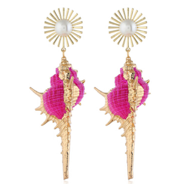 E-5318  7 Colors Natural Sea Conch Shell Pearl Drop Dangle Earrings for Woman Boho Summer Beach Jewelry