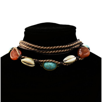 N-7234  2 Style Ethnic Beach Natural Sea Shell Rope Chain Necklace Choker For Women Jewerly