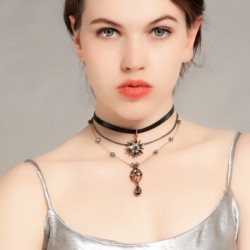 N-7232 Multi-Layer Star Beads Rhinestone crystal Leather Chain Necklace Choker For Women Party Gifts Jewelry