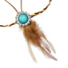 F-0430 Handmade Ethnic Rope Leather Brown Feather Headbands Wood Beads Boho Hair Accessories Fashion Jewelry