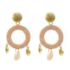 E-5333  4 Color Hand-woven Geometric Circle Drop Dangle Earring Fashion Natural Pearl Sea Shell Beach Earrings for Women