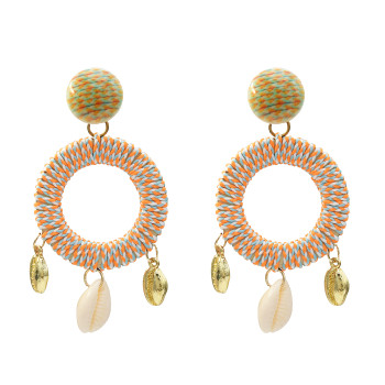 E-5333  4 Color Hand-woven Geometric Circle Drop Dangle Earring Fashion Natural Pearl Sea Shell Beach Earrings for Women