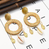 E-5333  4 Color Hand-woven Geometric Circle Drop Dangle Earring Fashion Natural Pearl Sea Shell Beach Earrings for Women