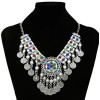 N-7236 Gypsy silver coin tassel colorful beads tassel choker statement necklace for women tribal jewelry