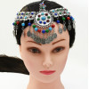 F-0639 Unique Turkish Women Colorful Beads Tassel Coin Belly Dance Head Chain Maang Tikka  Silver Vintage Hair Jewelry