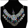 F-0639 Unique Turkish Women Colorful Beads Tassel Coin Belly Dance Head Chain Maang Tikka  Silver Vintage Hair Jewelry