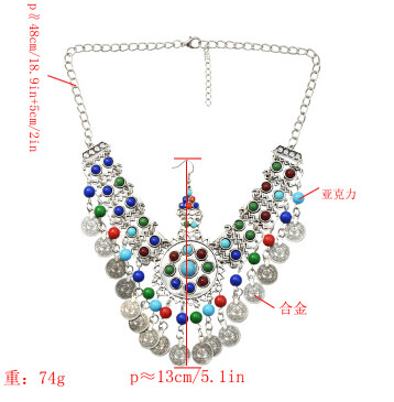 F-0639 Unique Turkish Women Colorful Beads Tassel Coin Belly Dance Head Chain Maang Tikka  Silver Vintage Hair Jewelry