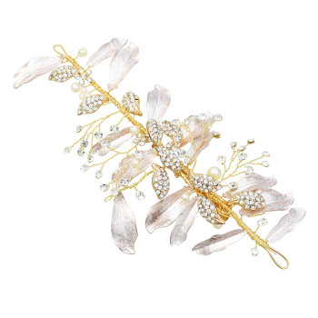 F-0650  Luxuries Crystal Leaf Hairpins Girls Silver Pearls Princess Headpiece Wedding Hair Accessories Gold Barrettes Hairclip