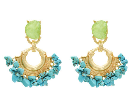 E-5345  3 Colors Fashion Gold Metal Turquoise Stone Beaded Earrings for Women Wedding Party Statement Jewelry