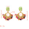 E-5345  3 Colors Fashion Gold Metal Turquoise Stone Beaded Earrings for Women Wedding Party Statement Jewelry