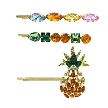 F-0654  3pcs/set Fashion Golden Pineapple Shape Rhinestone Hairpin Female Hairpin Hair Accessories