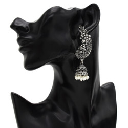 E-5349 Ethnic Vintage Style Silver Carved Flower Drop Zamak Gypsy Indian Bells Long Tassel Statement Earrings For Women Boho Jewelry