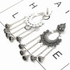 E-5349  Ethnic Vintage Style Silver Carved Flower Drop Zamak Gypsy Indian Bells Long Tassel Statement Earrings For Women Boho Jewelry