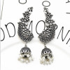 E-5349  Ethnic Vintage Style Silver Carved Flower Drop Zamak Gypsy Indian Bells Long Tassel Statement Earrings For Women Boho Jewelry