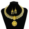 N-7244  Gypsy Turkish Gold Silver Carved Flower Necklace Earrings Sets Women's Tassels Pendant Jewelry Sets