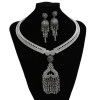 N-7244 Gypsy Turkish Gold Silver Carved Flower Necklace Earrings Sets Women's Tassels Pendant Jewelry Sets