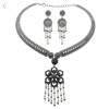 N-7244 Gypsy Turkish Gold Silver Carved Flower Necklace Earrings Sets Women's Tassels Pendant Jewelry Sets
