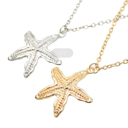 N-7249  2 Style Simple Silver Gold Alloy Shell Star Shaped Pendant Chain Necklace Statement Female Fashion Jewelry