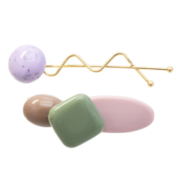 F-0657  2Pcs/Set Korean Style Girl Gold Metal Acrylic Hair Clip Barrettes Hairpins for Women Party Hair Accessories