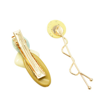 F-0657  2Pcs/Set Korean Style Girl Gold Metal Acrylic Hair Clip Barrettes Hairpins for Women Party Hair Accessories