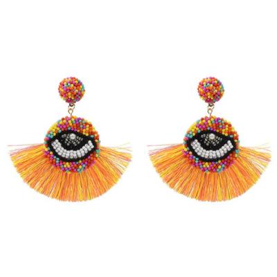 E-5358  Beaded Eye Thread Drop Dangle Earrings Statement Handmade Bohemian Jewelry