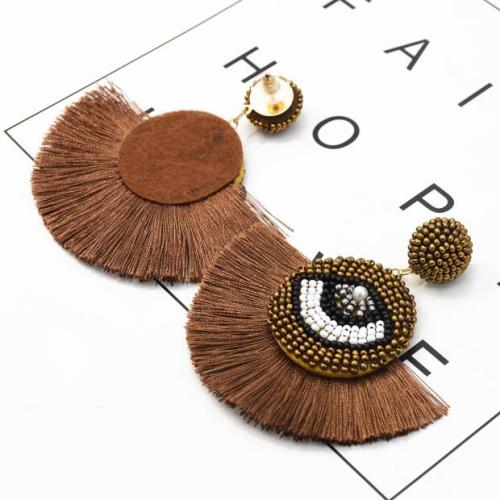 E-5358  Beaded Eye Thread Drop Dangle Earrings Statement Handmade Bohemian Jewelry