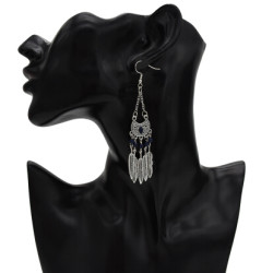 E-5356 Ethnic Vintage Style Silver Gold Moon Shaped Drop Zamak Gypsy Indian Bells Long Tassel Statement Earrings For Women Boho Jewelry