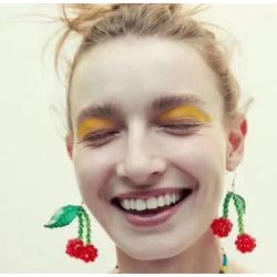 E-5363 Cute Handmade Girl Resin Beaded Cherry Drop Earrings For Women Summer Holiday Jewelry