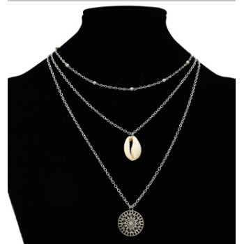 N-7251   3 Styles Women Silver Gold Metal Geometric Cross Natural Sea Shell Pendant Necklaces Summer Jewelry