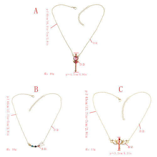 N-7250   3 Styles Gold Alloy Rhinestone Star Key Heart-shaped Pendant Necklaces for Women Wedding Party Jewelry Gift